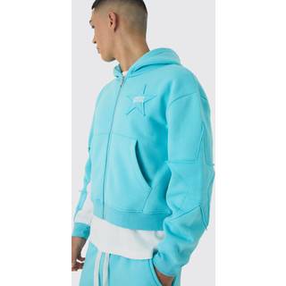 Mens Aqua Shrunken Star Applique Zip Through Hoodie