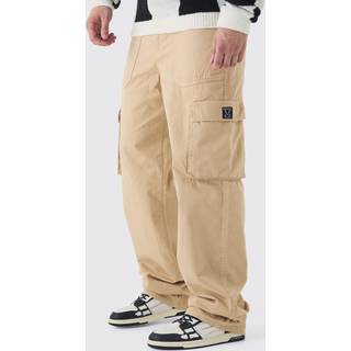 Mens Stone Tall Fixed Waist Branded Relaxed Fit Cargo Trousers