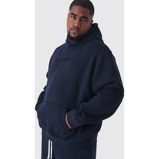 Mens Navy Plus Oversized Worldwide Embossed Hoodie