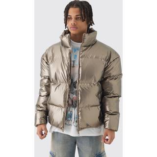 Mens Metallic Funnel Neck Puffer In Bronze