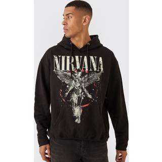 Mens Black Oversized Nirvana License Print Hoodie