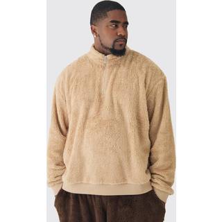 Mens Stone Plus Borg Oversized Boxy Borg 1/4 Zip Sweatshirt