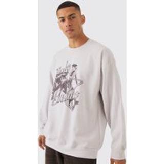 Mens Stone Oversized Heavyweight Texas Western Graphic Washed Sweatshirt