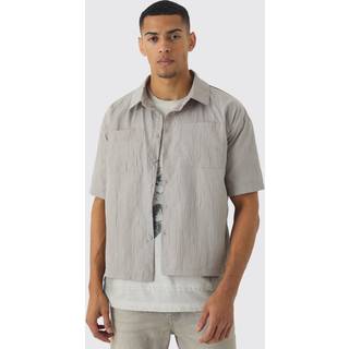 Mens Light Grey Oversized Boxy Crinkle Shirt