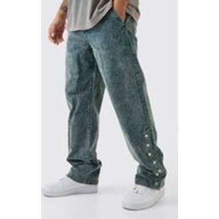 Mens Navy Relaxed Acid Wash Cord Popper Hem Trouser