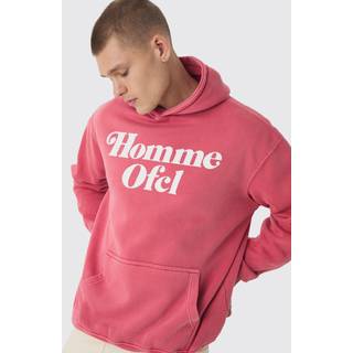 Mens Red Oversized Homme OFCL Graphic Washed Hoodie