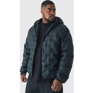 Mens Plus Hooded Heat Seal Quilted Jacket In Black