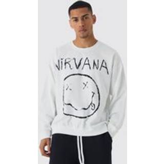 Mens White Oversized Nirvana Band License Print Sweatshirt