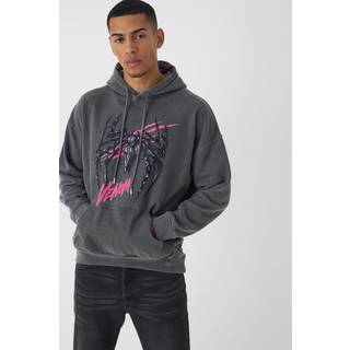 Mens Charcoal Oversized Marvel Venom Wash License Hoodie