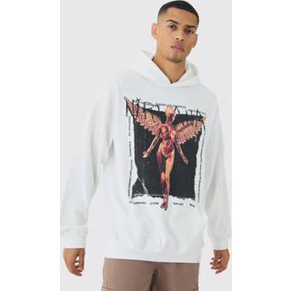 Mens White Oversized Nirvana Band License Print Hoodie