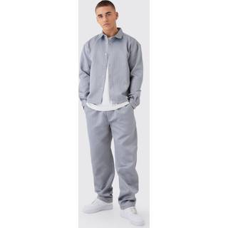 Mens Charcoal Herringbone Overshirt & Elasticated Waist Relaxed Trouser Set