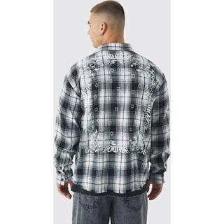 Mens Black Oversized Back Print Check Shirt
