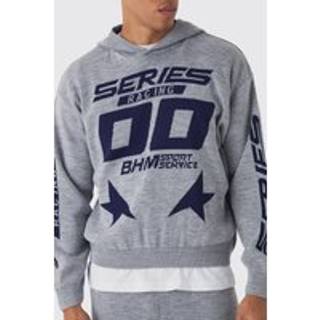 Mens Grey Boxy Moto 00 Knitted Hoodie