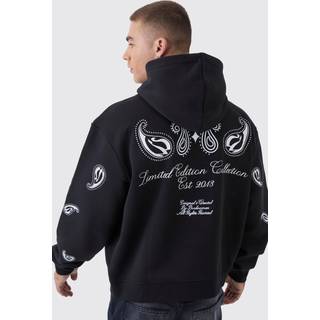Mens Black Oversized Boxy Paisley Embroidered Hoodie