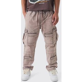 Mens Chocolate Elasticated Skate Fit Oil Wash Ripstop Cargo Trousers
