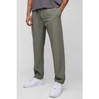 Mens Khaki Technical Stretch Straight Leg Pintuck Trouser
