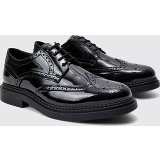 Mens Patent Pu Lace Up Brogues In Black