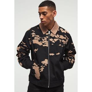 Mens Borg Patterned Twill Worker Jacket In Black