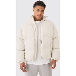 Mens Faux Suede Funnel Neck Puffer Coat In Stone