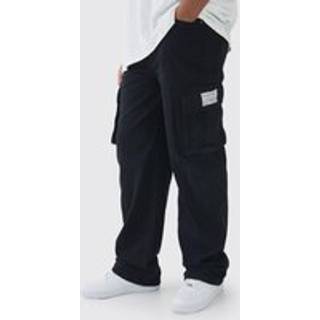 Mens True Black Tall Relaxed Fit Woven Tab Cargo Jeans