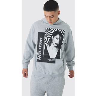 Mens Grey Oversized Aaliyah License Print Hoodie