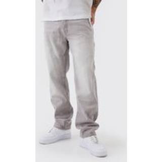 Mens Light Grey Straight Rigid Tinted Washed Denim Jeans