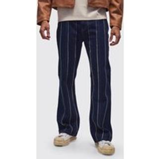 Mens Indigo Relaxed Flared Seam Detail Jeans