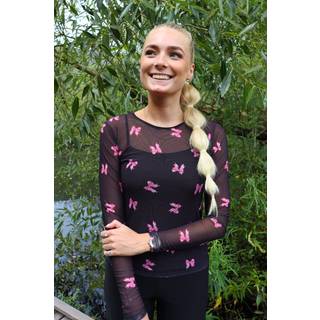 LIBERTÃ dame bluse MESH - BLACK PINK BOW - XS