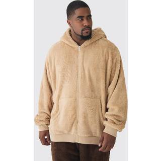 Mens Stone Plus Borg Oversized Zip Thru Hoodie