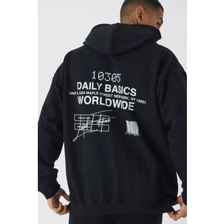 Mens Black Oversized Daily Basics Worldwide Graphic Hoodie