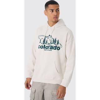 Mens Sand Regular Fit Colorado Mountains Graphic Washed Hoodie