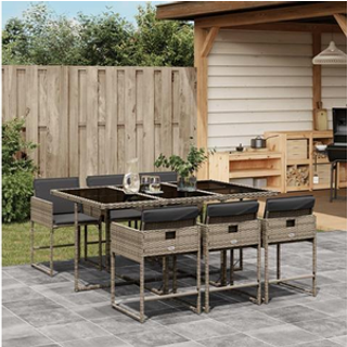 Spisebordssæt Til Haven 11 Dele Med Hynder Polyrattan Sort - 6 / Grå / Glas