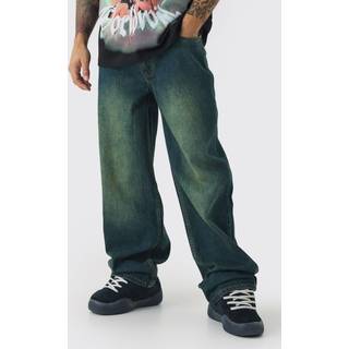 Mens Dark Green Relaxed Fit Green Tinted Jeans
