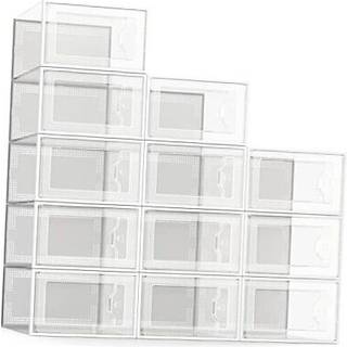 Se Spring Large 12 Pack Shoe Opbevaringsboks Ryd plaststable skoarrang?r til skabsplads Besparende sammenfoldelig sko rack sneaker container bin