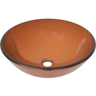 håndvask til badeværelse m. hane og bundventil hærdet glas brun