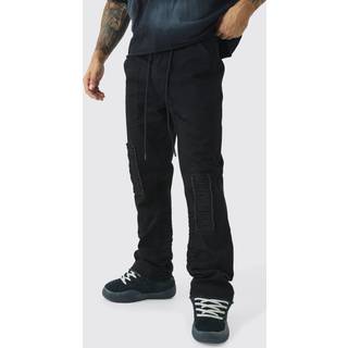 Mens Dark Grey Twill Fixed Waist Slim Flare Crinkle Gusset Trousers