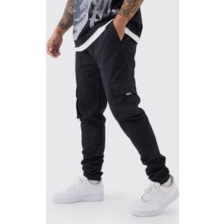 Mens Black Skinny Fit Elasticated Waist Cuffed Cargo Trousers