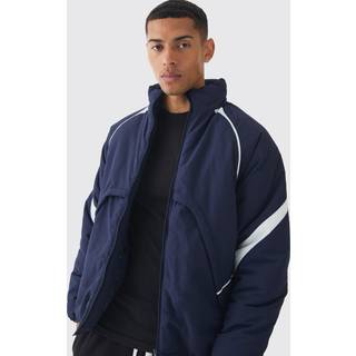 Mens Faux Layer Funnel Neck Parka In Navy