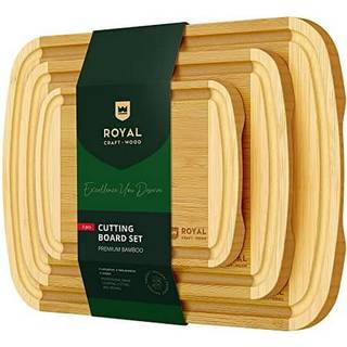 Royal Craft Wood Luxury Cutting Boards til Kitchen Reversible Wood Cutting Board Set tyk huggestavle To Tone Bambus Light & Dark 3-Piece