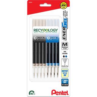 Pentel Energel 0.7 Refills - Needle Tip - Medium Point - Pack of 4 Black and 4 Blue (8 I alt) - Model: LRN7