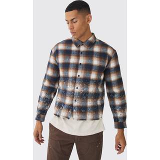 Mens Orange Oversized Boxy Distressed Paint Checked Shirt