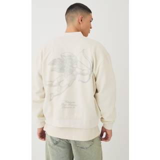 Mens Ecru Oversized Boxy Gloss Print Renaissance Bomber Jacket