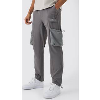 Mens Grey Elasticated Waist Tapered Cargo Jogger
