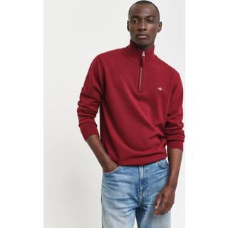GANT Herre Sweater af ekstra fin lammeuld med halv lynlås (XXL) Rød Lyserød