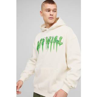 Mens Ecru Oversized Official Paint Graphic Hoodie