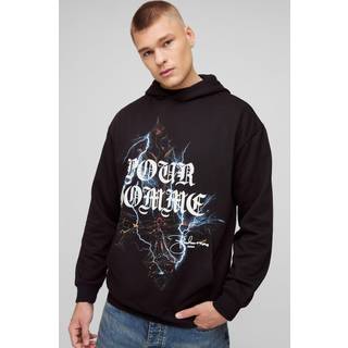 Mens Black Oversized Pour Homme Gothic Graphic Hoodie