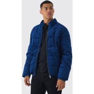 Mens Man Printed Velour Funnel Neck Puffer In Navy