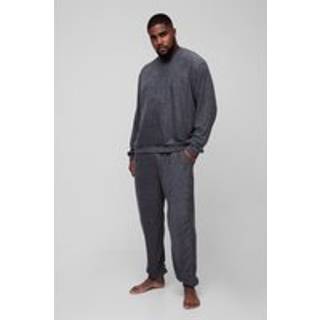 Mens Plus Soft Towelling jumper & Jogger Lounge Set in Charcoal