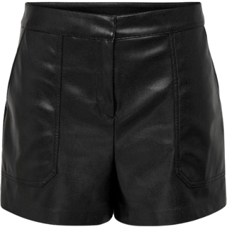 Onltricia Mellemhøj Talje Baggy Fit Imiterede Lædershorts
