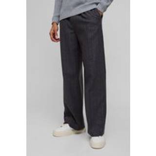 Mens Charcoal Wide Leg Pinstripe Wool-Look Tailored Trousers